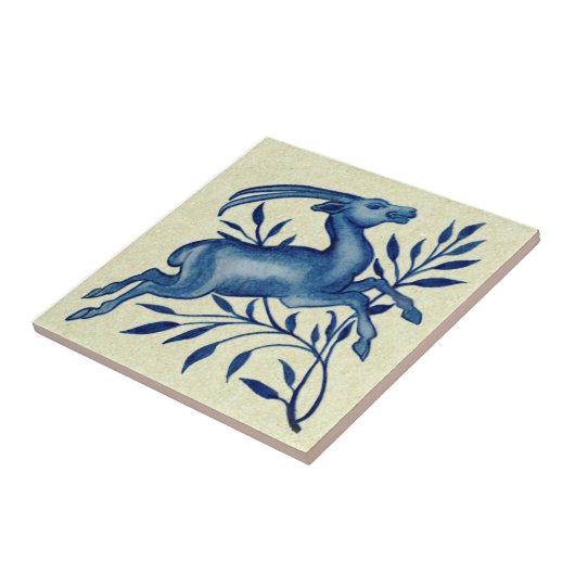 De Morgan Hand schilderde Blue Antelope Antiek Rep Tegeltje (Zijkant)