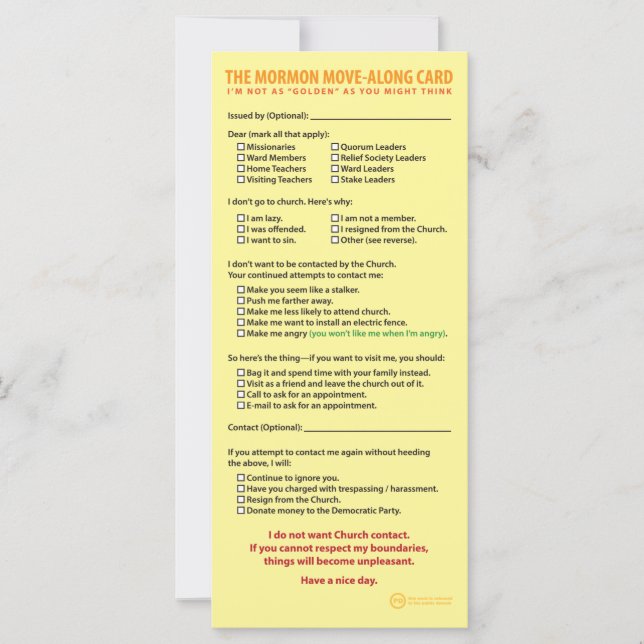 De Mormon Move-Along Kaart (Voorkant)