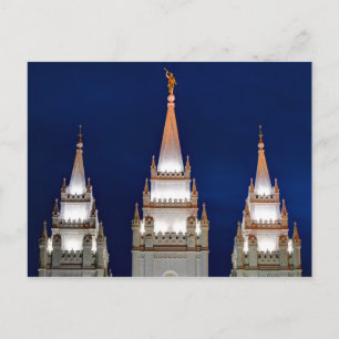 De Mormoonse Tempel van Salt Lake LDS bij Nacht Briefkaart