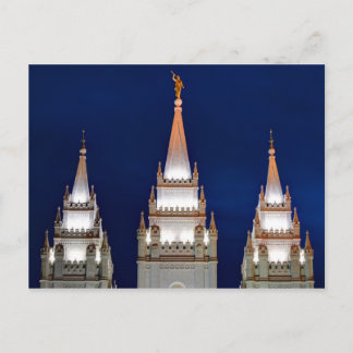 De Mormoonse Tempel van Salt Lake LDS bij Nacht Briefkaart