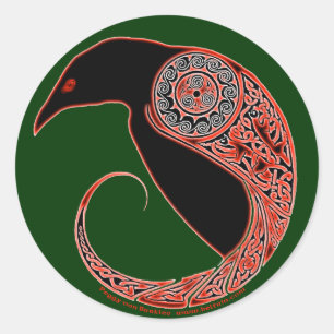 De Morrigan Celtic Raven Stickers, groen Ronde Sticker