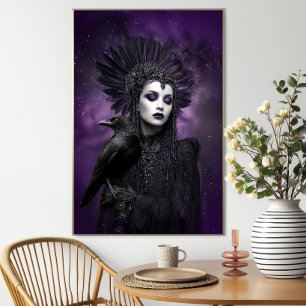De Morrigan Paarse Black Raven Goddess Art Poster