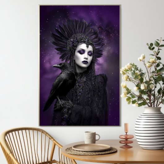 De Morrigan Paarse Black Raven Goddess Art Poster