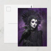 De Morrigan: Paarse Zwarte Raven Godin Kunst Briefkaart (Voorkant / Achterkant)