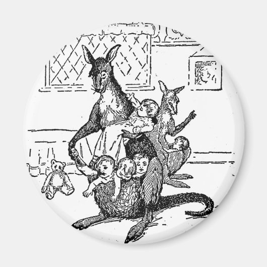 De Motherly Kangaroo  Zwart-wit Magneet (Voorkant)