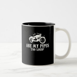 De motorfietser is mijn pijpen te luid tweekleurige koffiemok