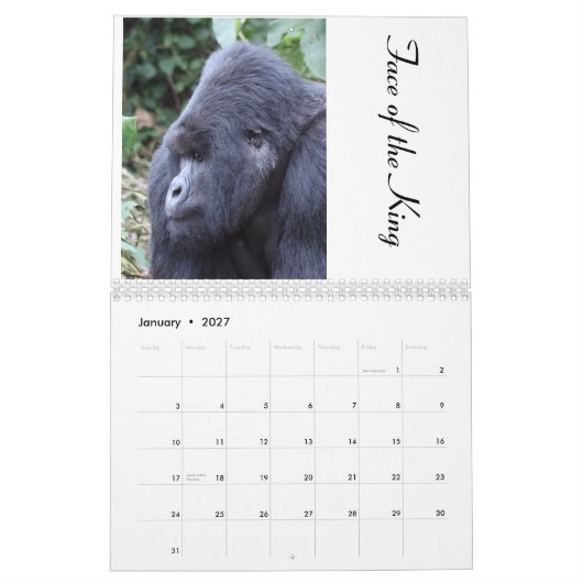 De Mountain Gorilla in Close / No US Feestdagen Kalender (Jan 2027)