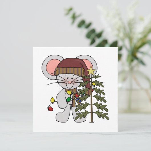 De Muis die van Kerstmis Boom verfraaien Feestdagenkaart (Staand voorkant)