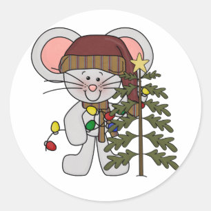 De Muis die van Kerstmis Boom verfraaien Ronde Sticker