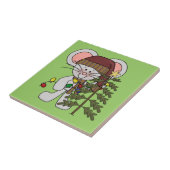 De Muis die van Kerstmis Boom verfraaien Tegeltje (Zijkant)