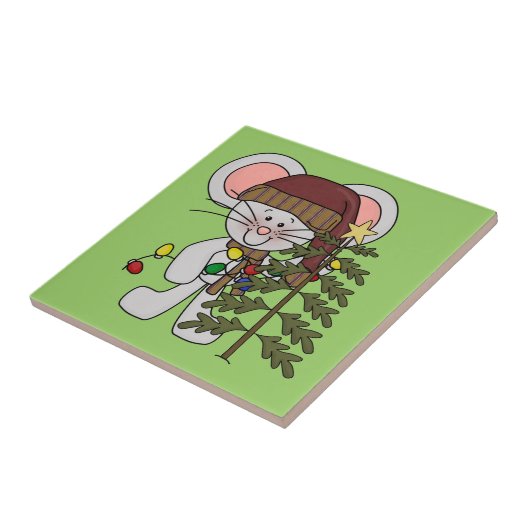 De Muis die van Kerstmis Boom verfraaien Tegeltje (Zijkant)