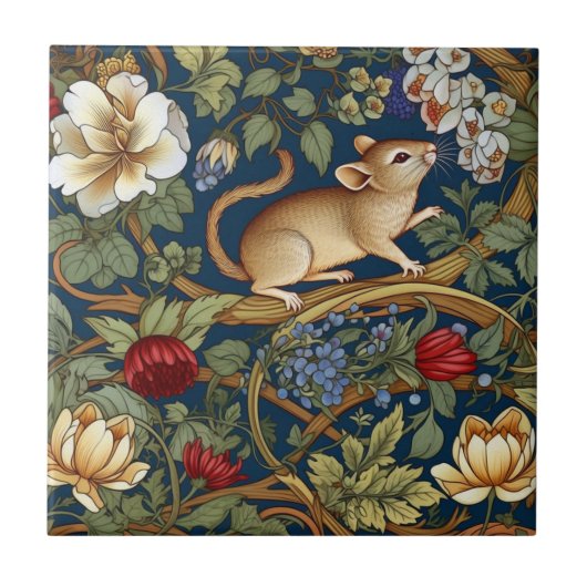 De muis en bloemen Art nouveau Tegeltje (Voorkant)