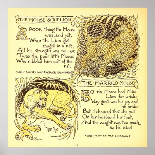 De muis en de leeuw Walter Crane Poster (Voorkant)