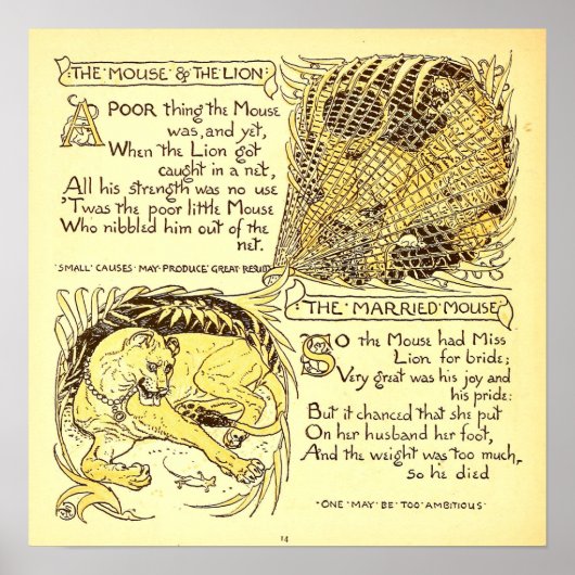 De muis en de leeuw Walter Crane Poster (Voorkant)