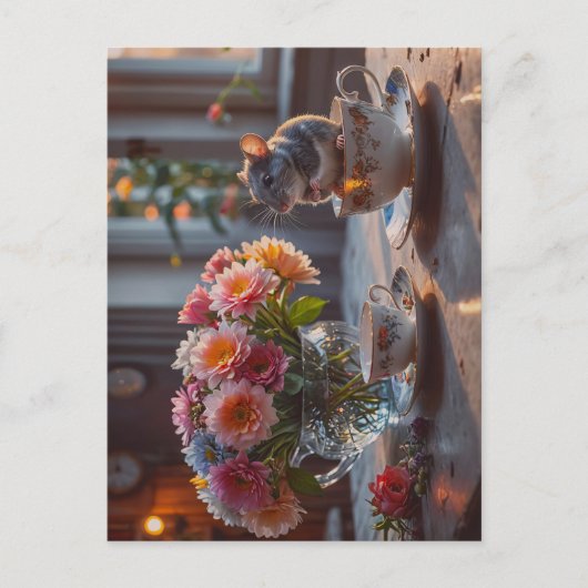 De muis komt naar de thee briefkaart (Voorkant)
