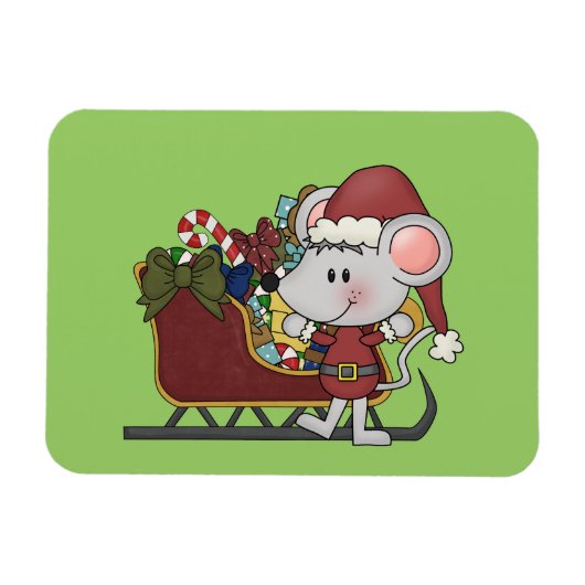De Muis van de kerstman met Slee Magneet (Horizontaal)
