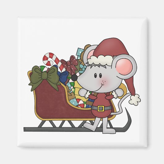 De Muis van de kerstman met Slee Magneet (Voorkant)