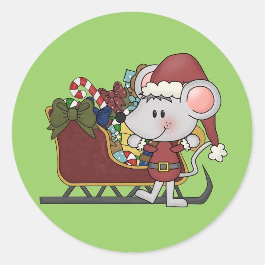 De Muis van de kerstman met Slee Ronde Sticker (Voorkant)