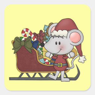 De Muis van de kerstman met Slee Vierkante Sticker