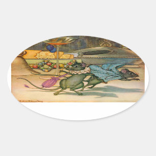 De muis van de stad en de landmuis ovale sticker