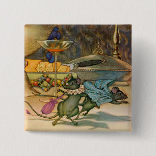 De muis van de stad en de landmuis vierkante button 5,1 cm
