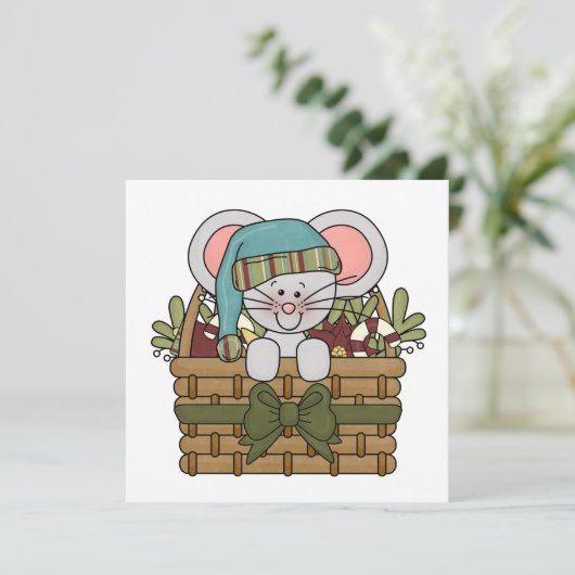 De Muis van Kerstmis in Mand Feestdagenkaart (Staand voorkant)