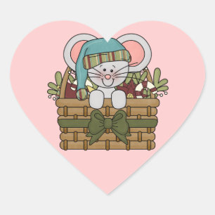 De Muis van Kerstmis in Mand Hart Sticker