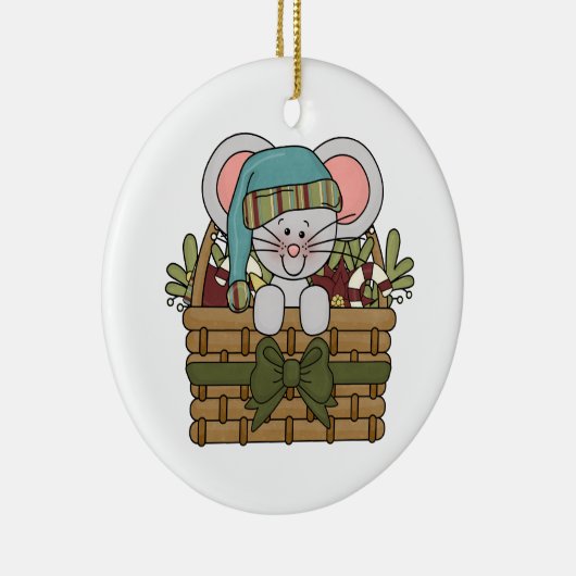 De Muis van Kerstmis in Mand Keramisch Ornament (Rechts)