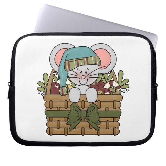 De Muis van Kerstmis in Mand Laptop Sleeve (Voorkant)