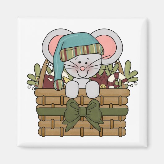 De Muis van Kerstmis in Mand Magneet (Voorkant)