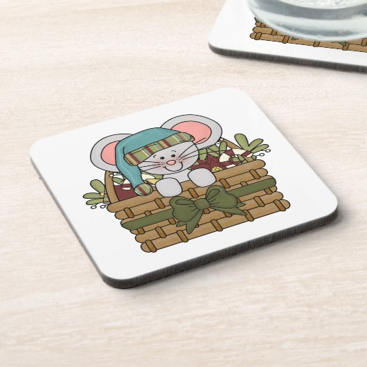 De Muis van Kerstmis in Mand Onderzetter (Linkerzijde)