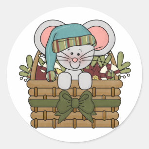 De Muis van Kerstmis in Mand Ronde Sticker