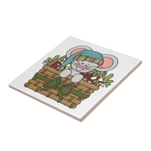 De Muis van Kerstmis in Mand Tegeltje (Zijkant)