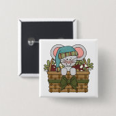 De Muis van Kerstmis in Mand Vierkante Button 5,1 Cm (Voorkant /achterkant)
