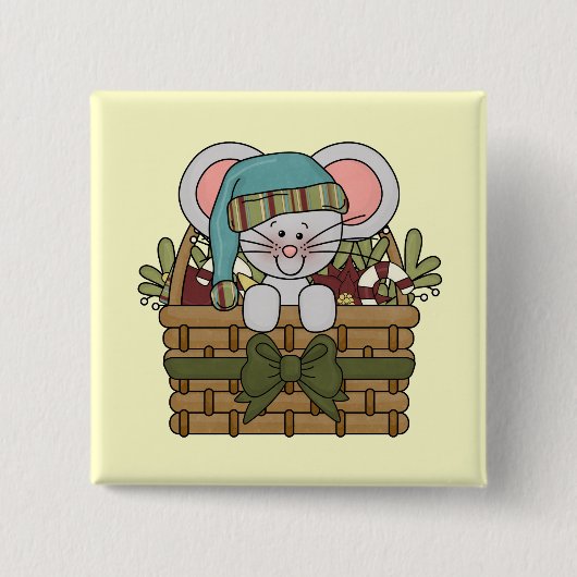 De Muis van Kerstmis in Mand Vierkante Button 5,1 Cm (Voorkant)