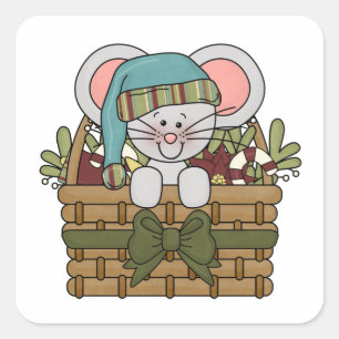 De Muis van Kerstmis in Mand Vierkante Sticker