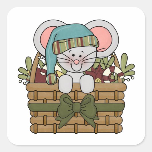 De Muis van Kerstmis in Mand Vierkante Sticker (Voorkant)