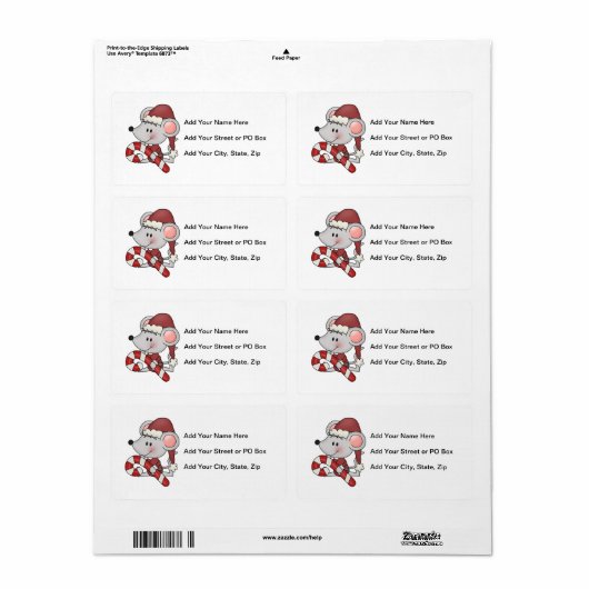 De Muis van Kerstmis met het Riet van het Snoep Etiket (Full Sheet)