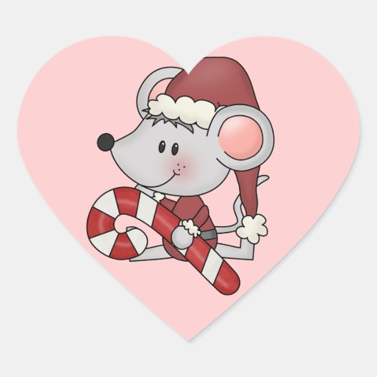 De Muis van Kerstmis met het Riet van het Snoep Hart Sticker (Voorkant)