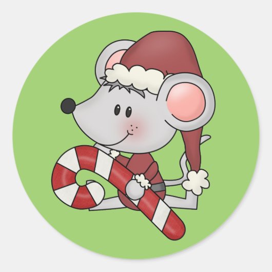 De Muis van Kerstmis met het Riet van het Snoep Ronde Sticker (Voorkant)