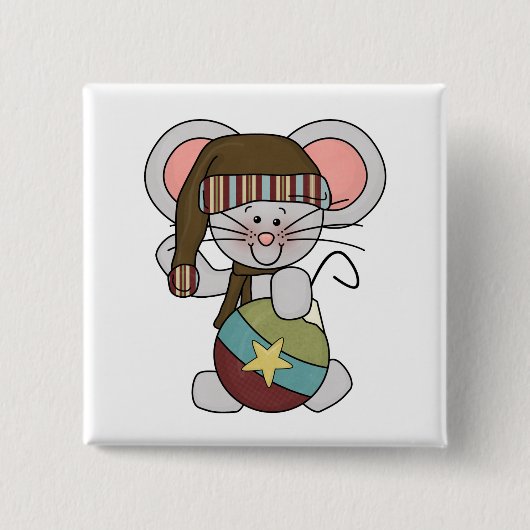 De Muis van Kerstmis met Ornament Vierkante Button 5,1 Cm (Voorkant)