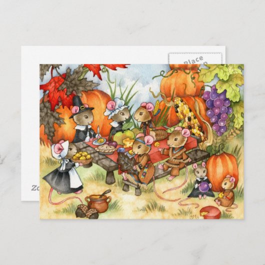 De Muizen van de Thanksgiving - Leuke Briefkaarten (Voorkant / Achterkant)