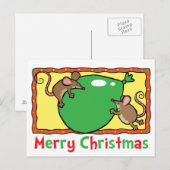 De muizen van Kerstmis met een ballon Feestdagenkaart (Voorkant / Achterkant)