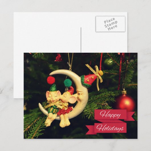 De muizen van Kerstmis op de Maan Feestdagenkaart (Voorkant / Achterkant)