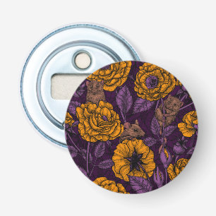 De muizenpartij in oranje en violet button flesopener