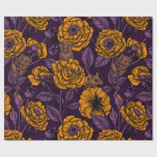 De muizenpartij in oranje en violet cadeaupapier (Vlak)