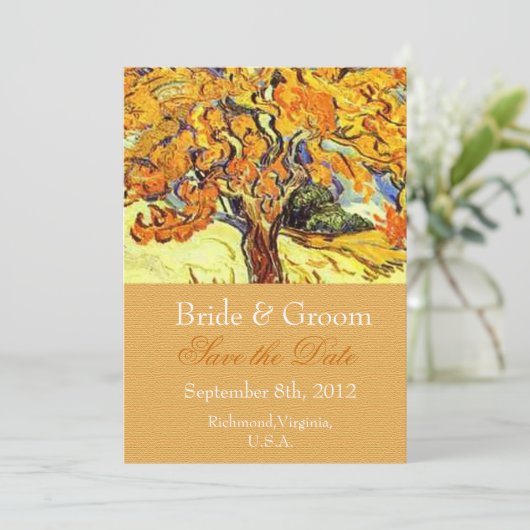 De Mulberry Boom bewaart de datumuitnodigingen. Save The Date (Staand voorkant)