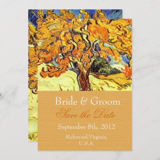 De Mulberry Boom bewaart de datumuitnodigingen. Save The Date (Voorkant / Achterkant)