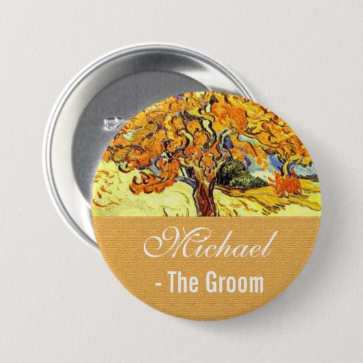 De Mulberry Boom, Vincent van Gogh. Wedbruin Ronde Button 7,6 Cm (Voorkant /achterkant)