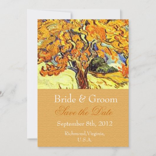 De Mulberry Tree bewaar de datum uitnodigingen. Save The Date (Voorkant)